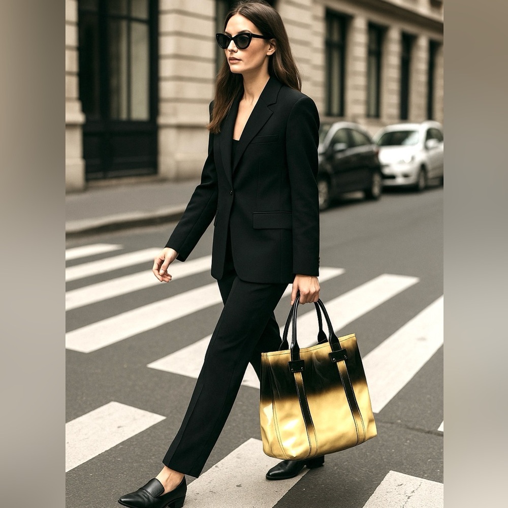 stephane verdino Black and Gold Tote Bag big handbag gloss